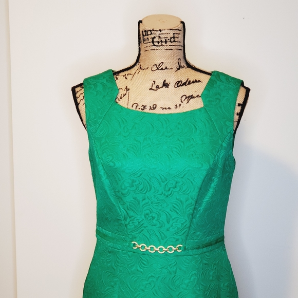Ellen Tracy Jacquard Dress with Gold Embellishment - Picture 2 of 16